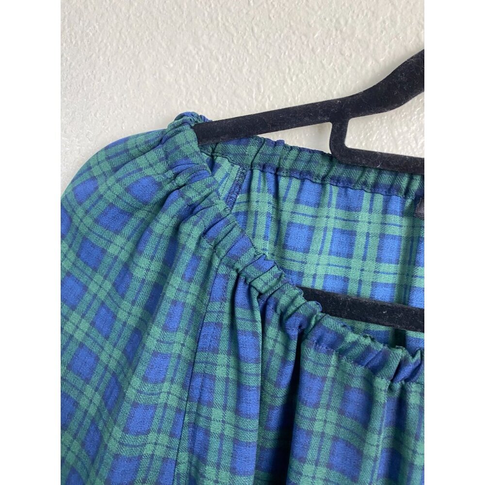 Talbots Green Plaid Elastic Off Shoulder Long Sleeve Top Size Small Holiday - Picture 9 of 11